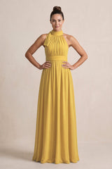 Marigold Chiffon Halter A-Line Mother of the Bride Dress | KISSBRIDAL