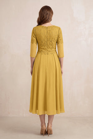 Marigold Embroidered Chiffon A-Line Midi Mother of the Bride Dress (2) | KISSBRIDAL