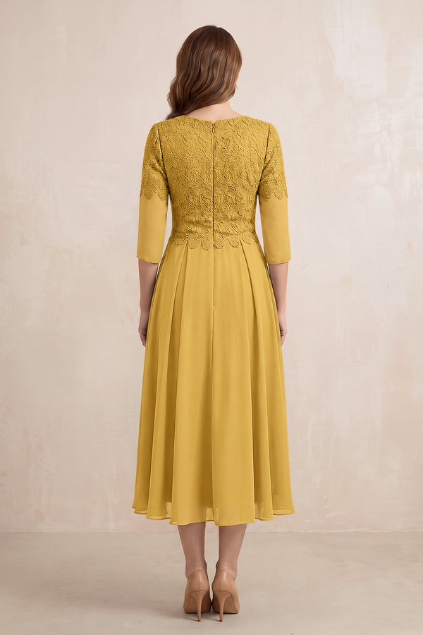 Marigold Embroidered Chiffon A-Line Midi Mother of the Bride Dress (2) | KISSBRIDAL