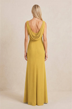 Marigold Embroidered Cowl Neck Sheath Chiffon Mother of the Bride Dress (2) | KISSBRIDAL