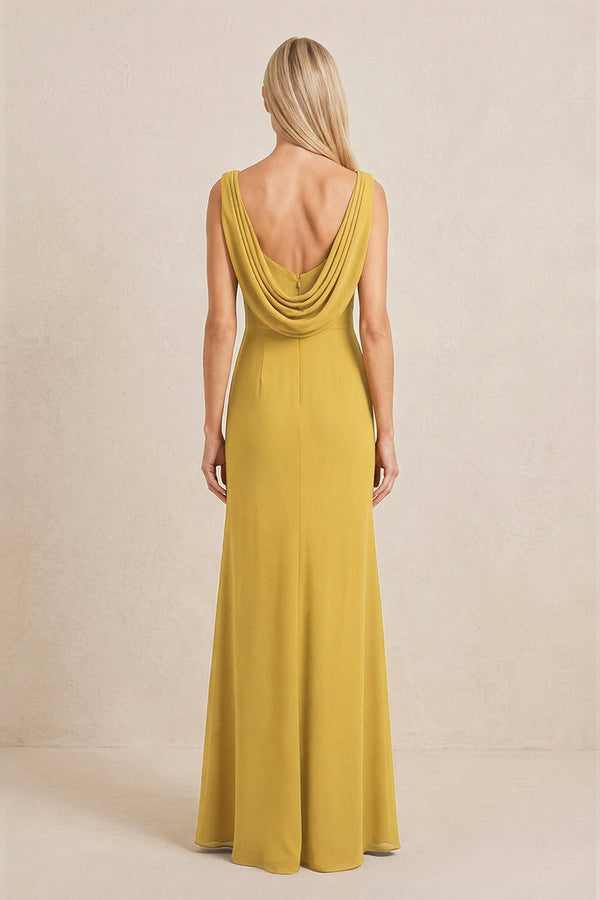 Marigold Embroidered Cowl Neck Sheath Chiffon Mother of the Bride Dress (2) | KISSBRIDAL
