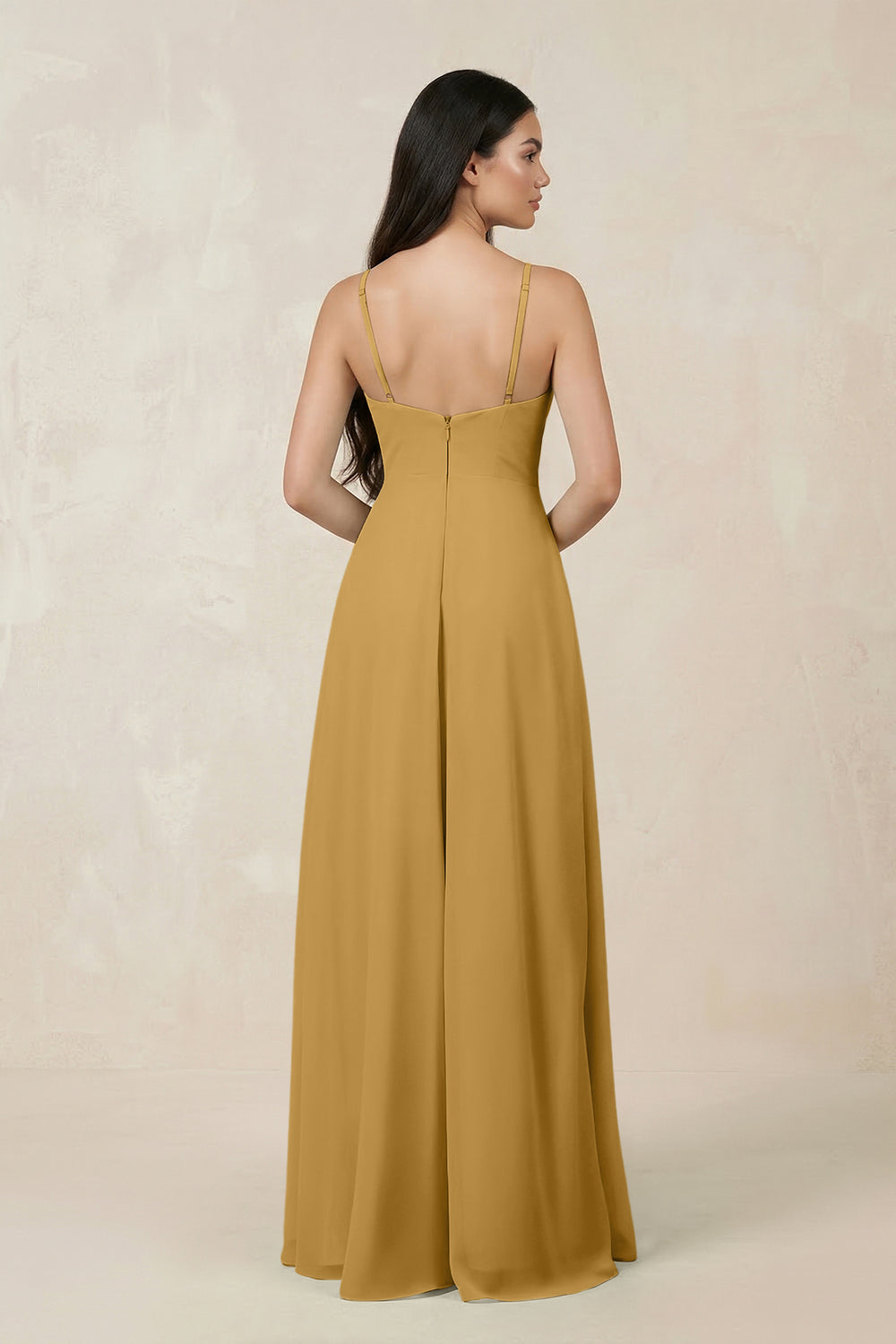 Halter Chiffon A-Line Bridesmaid Dress With Slit in Marigold