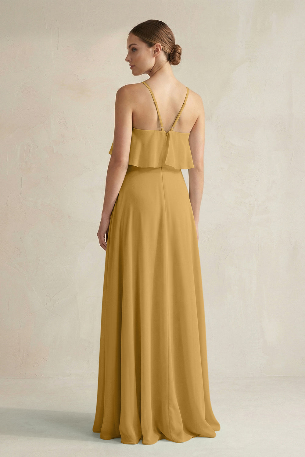 Halter Neck A-Line Chiffon Bridesmaid Dress with Keyhole in Marigold
