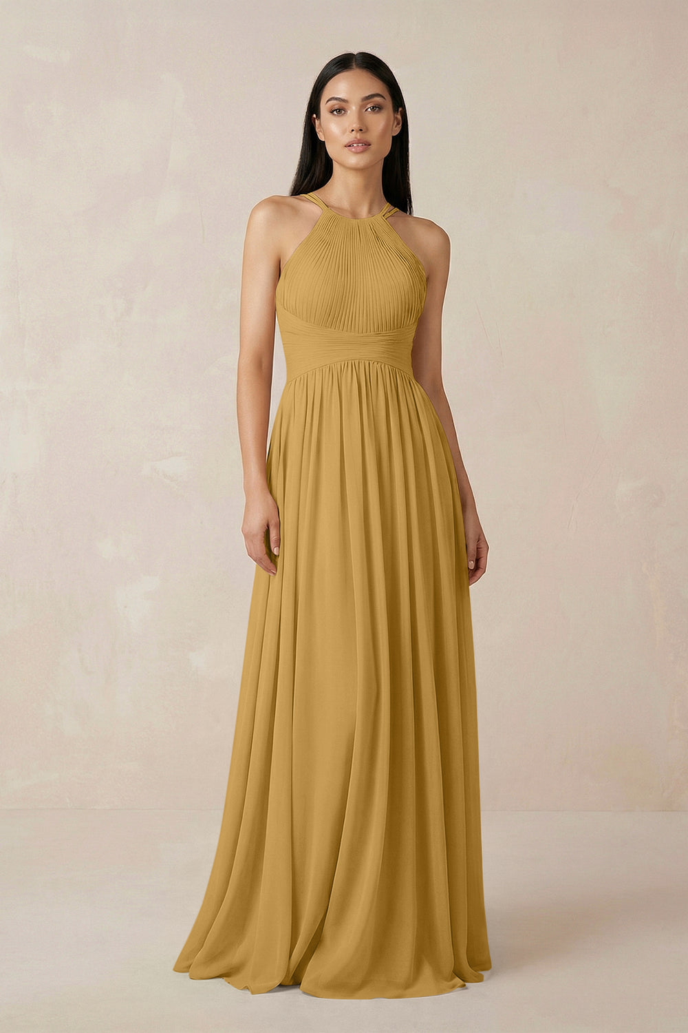 Halter Neck A-Line Chiffon Bridesmaid Dress in Marigold