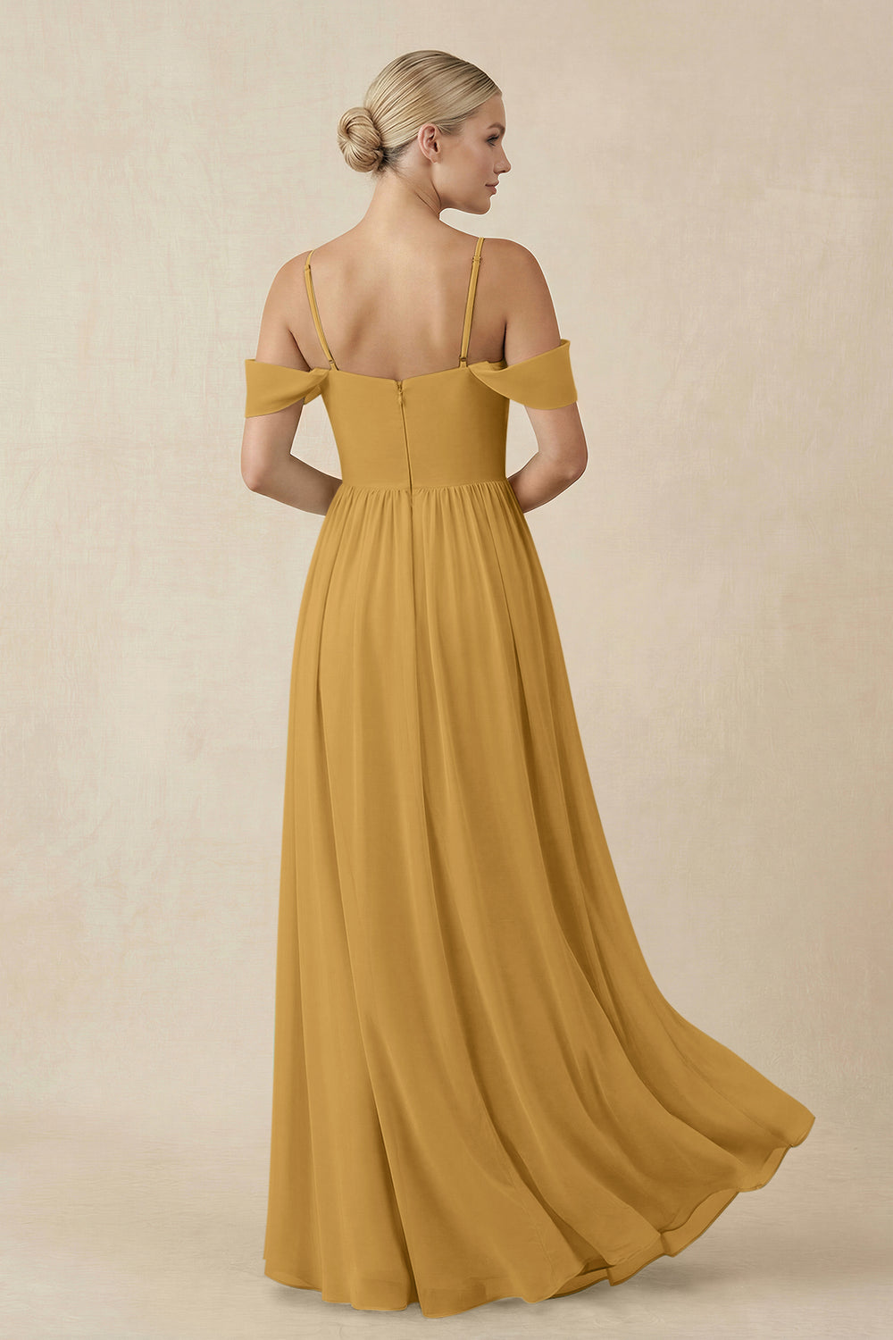 Off-the-Shoulder Sweetheart A-Line Chiffon Bridesmaid Dress in Marigold
