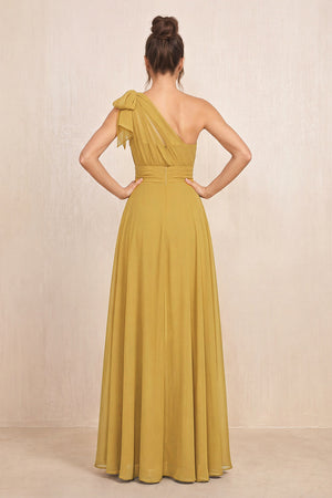 Marigold One-Shoulder Chiffon Mother of the Bride Jumpsuits (2) | KISSBRIDAL
