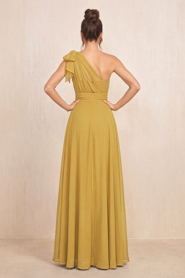 Marigold One-Shoulder Chiffon Mother of the Bride Jumpsuits (2) | KISSBRIDAL