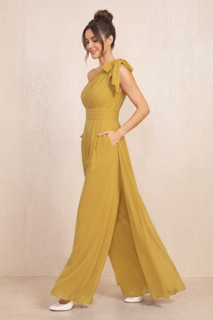 Marigold One-Shoulder Chiffon Mother of the Bride Jumpsuits (3) | KISSBRIDAL