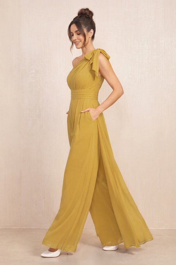 Marigold One-Shoulder Chiffon Mother of the Bride Jumpsuits (3) | KISSBRIDAL