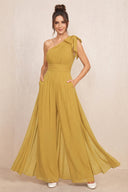 Marigold One-Shoulder Chiffon Mother of the Bride Jumpsuits | KISSBRIDAL