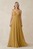 Marigold Pleated V-Neck A-Line Chiffon Bridesmaid Dress | KISSBRIDAL