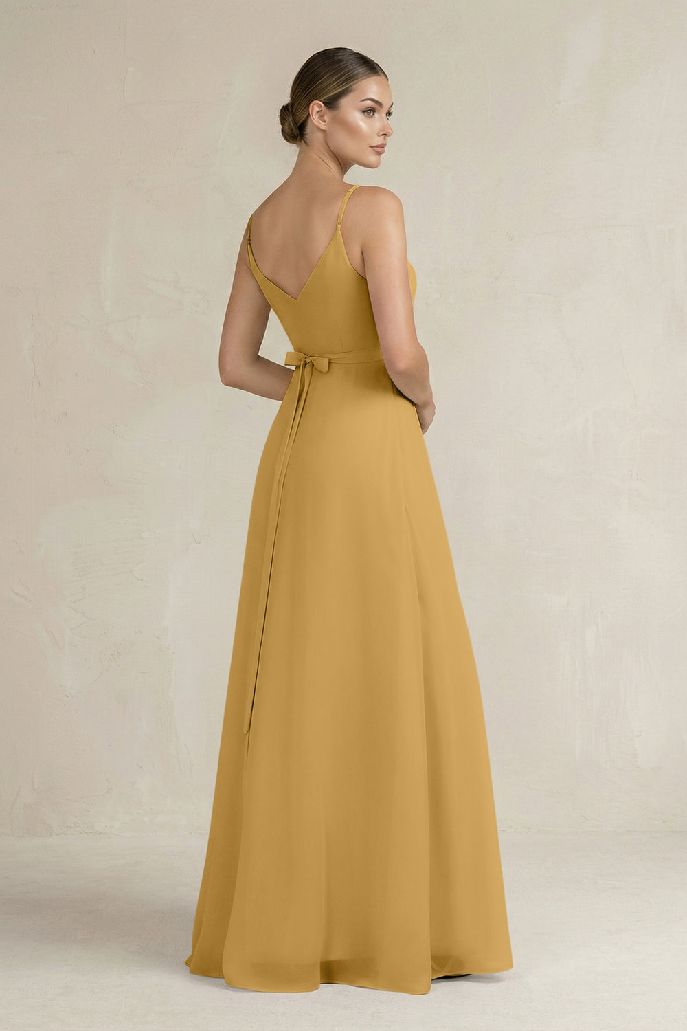 Ruched A-Line Chiffon Bridesmaid Dress with Slit in Marigold