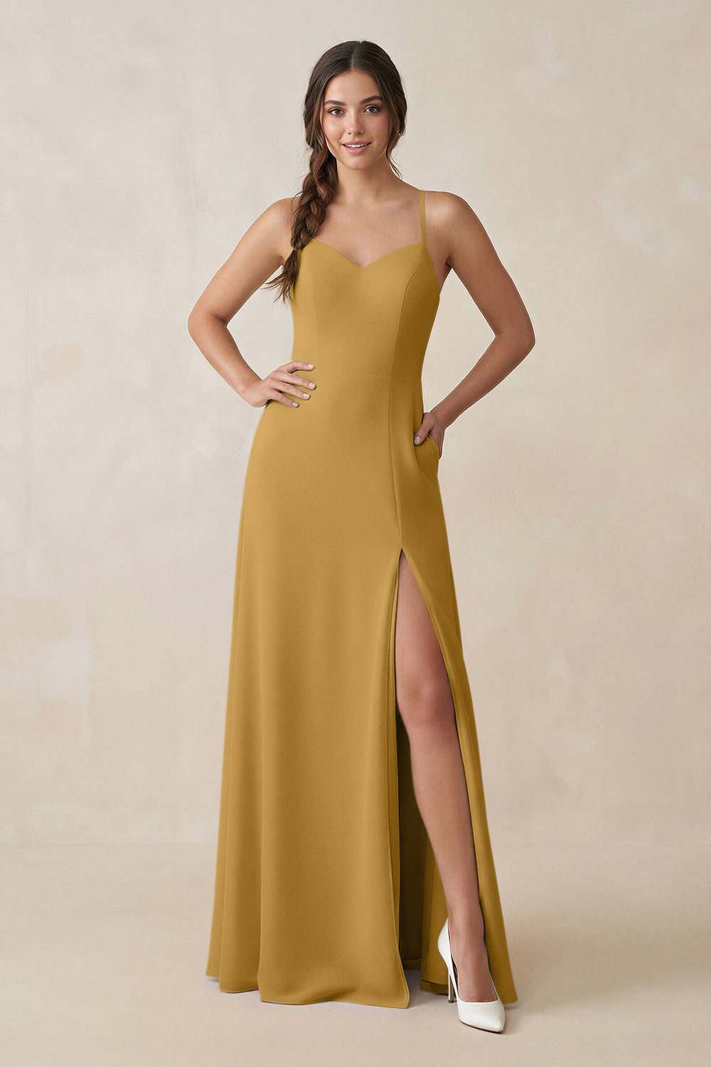 Ruched Sheath Chiffon Bridesmaid Dress in Marigold