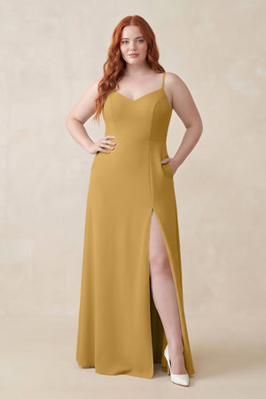 Marigold Ruched Sheath Chiffon Bridesmaid Dress [sizeplus] | KISSBRIDAL