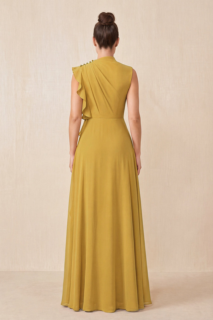 Marigold Ruffled A-Line Chiffon Mother of the Bride Dress