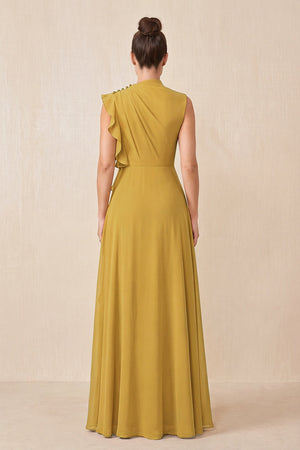 Marigold Ruffled A-Line Chiffon Mother of the Bride Dress (2) | KISSBRIDAL