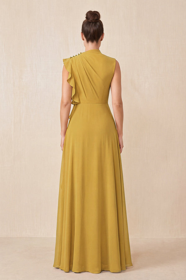 Marigold Ruffled A-Line Chiffon Mother of the Bride Dress (2) | KISSBRIDAL