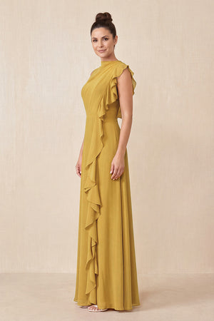Marigold Ruffled A-Line Chiffon Mother of the Bride Dress (3) | KISSBRIDAL