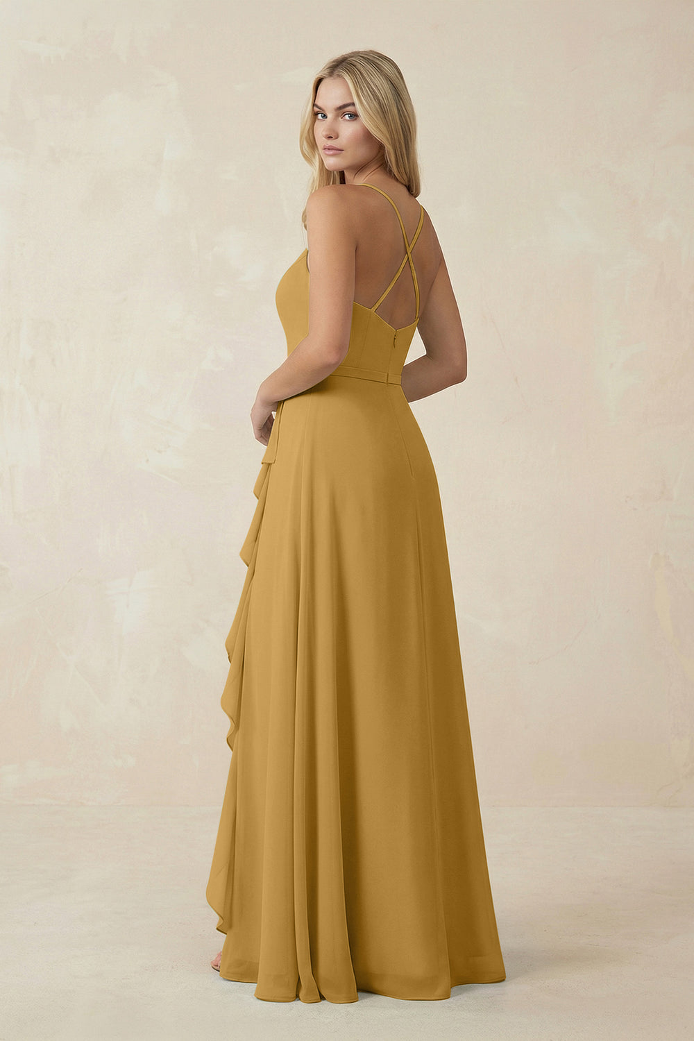 Ruffled Hem A-Line Chiffon Bridesmaid Dress in Marigold