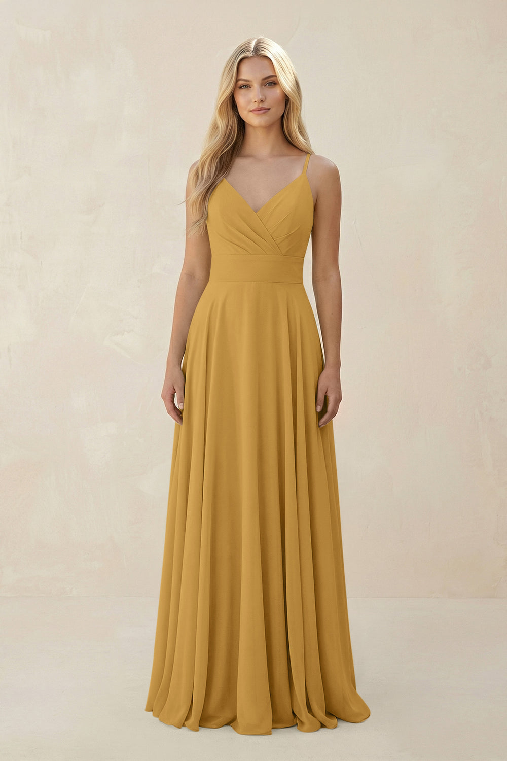 Spaghetti Strap A-Line Chiffon Bridesmaid Dress in Marigold