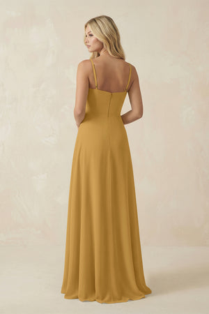 Marigold Spaghetti Strap Chiffon A-Line Bridesmaid Dress (2) | KISSBRIDAL
