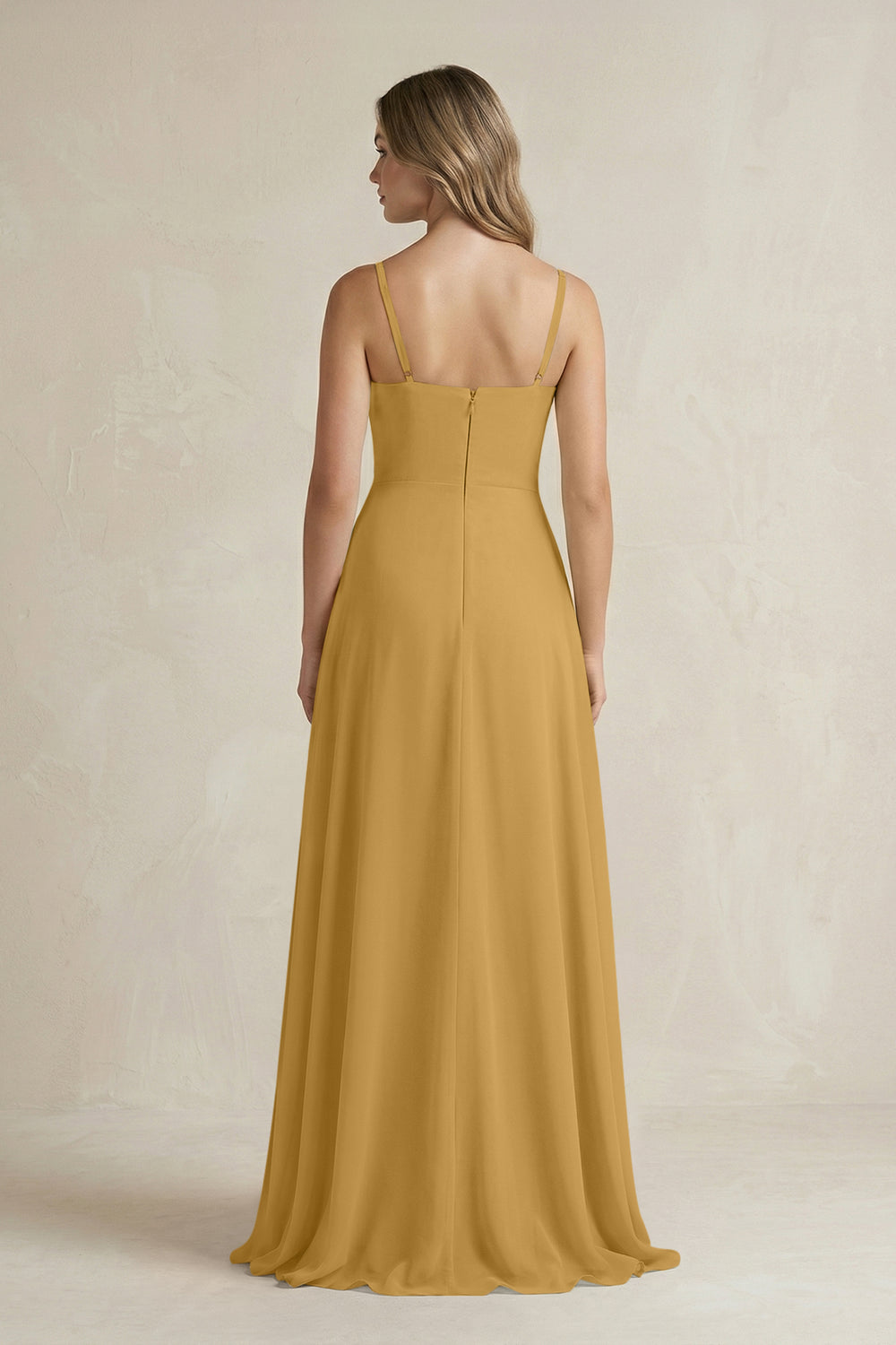 Spaghetti Strap Ruffled A-Line Chiffon Bridesmaid Dress in Marigold