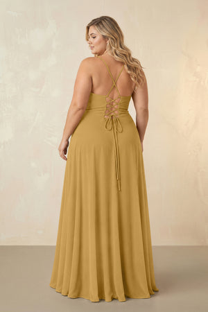 Marigold Spaghetti Straps Chiffon A-Line Bridesmaid Dress (2) [sizeplus] | KISSBRIDAL