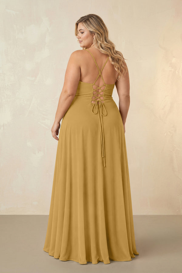 Marigold Spaghetti Straps Chiffon A-Line Bridesmaid Dress (2) [sizeplus] | KISSBRIDAL