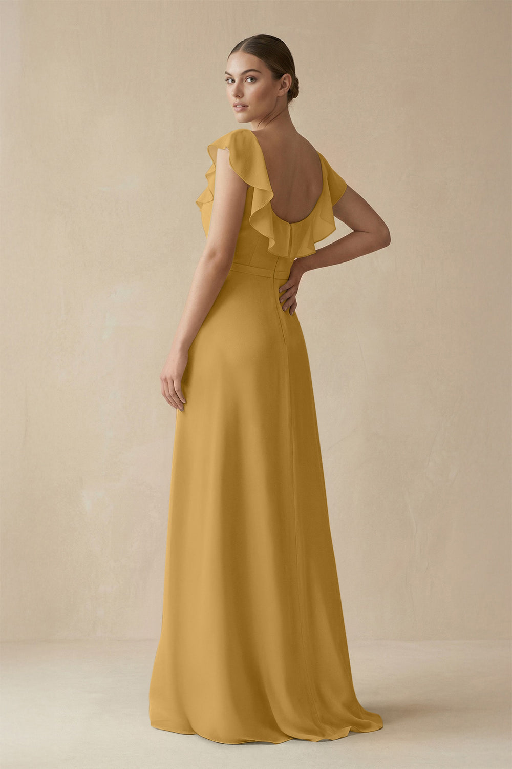 Square Neck A-Line Bridesmaid Dress with Ruffles in Marigold
