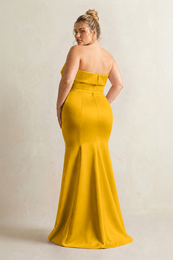 Marigold Strapless Satin Mermaid Bridesmaid Dress (2) [sizeplus] | KISSBRIDAL