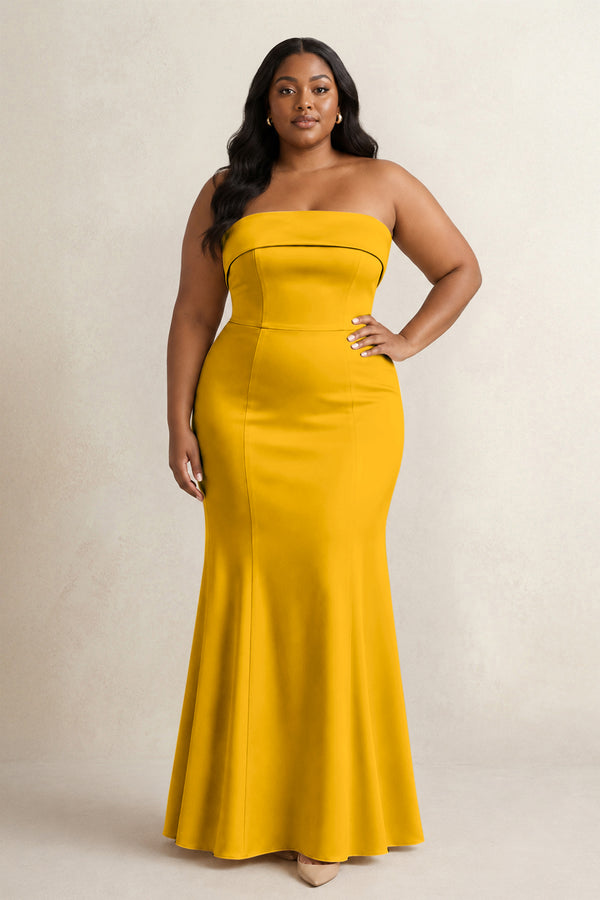 Marigold Strapless Satin Mermaid Bridesmaid Dress (3) [sizeplus] | KISSBRIDAL