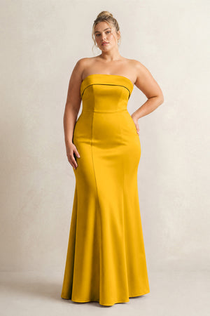 Marigold Strapless Satin Mermaid Bridesmaid Dress [sizeplus] | KISSBRIDAL