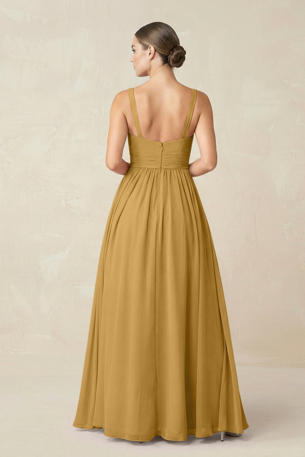 Marigold Sweetheart A-Line Chiffon Bridesmaid Dress with Slit in Marigold (2) | KISSBRIDAL