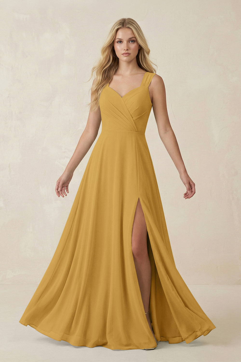 Sweetheart A-Line Chiffon Long Bridesmaid Dress in Marigold