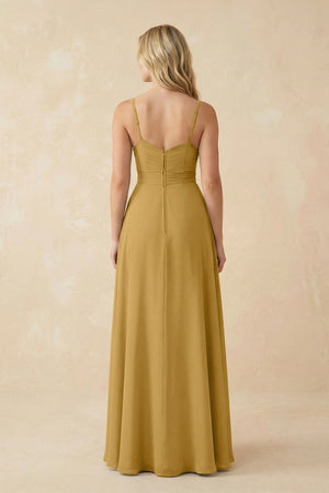 Marigold Sweetheart A-Line Pleated Chiffon Bridesmaid Dress (2) | KISSBRIDAL