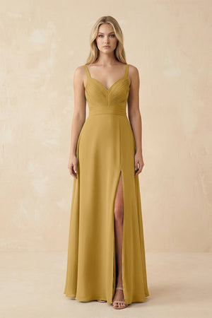 Marigold Sweetheart A-Line Pleated Chiffon Bridesmaid Dress | KISSBRIDAL