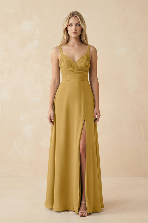 Marigold Sweetheart A-Line Pleated Chiffon Bridesmaid Dress | KISSBRIDAL