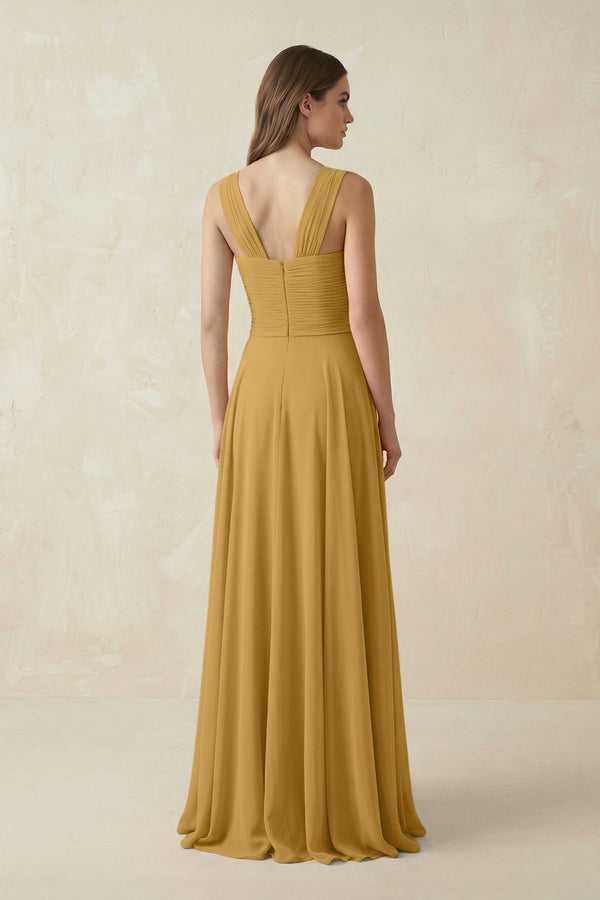 Marigold Sweetheart Pleated A-Line Chiffon Bridesmaid Dress (2) | KISSBRIDAL