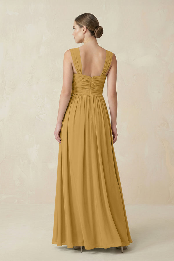 Marigold Sweetheart Pleated Chiffon A-Line Bridesmaid Dress (2) | KISSBRIDAL