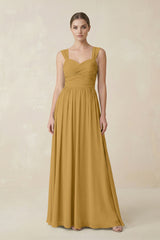 Marigold Sweetheart Pleated Chiffon A-Line Bridesmaid Dress | KISSBRIDAL