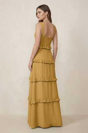 Marigold Sweetheart Tiered A-Line Chiffon Bridesmaid Dress (2) | KISSBRIDAL