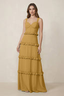 Marigold Sweetheart Tiered A-Line Chiffon Bridesmaid Dress | KISSBRIDAL