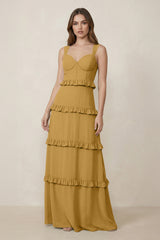 Marigold Sweetheart Tiered A-Line Chiffon Bridesmaid Dress | KISSBRIDAL