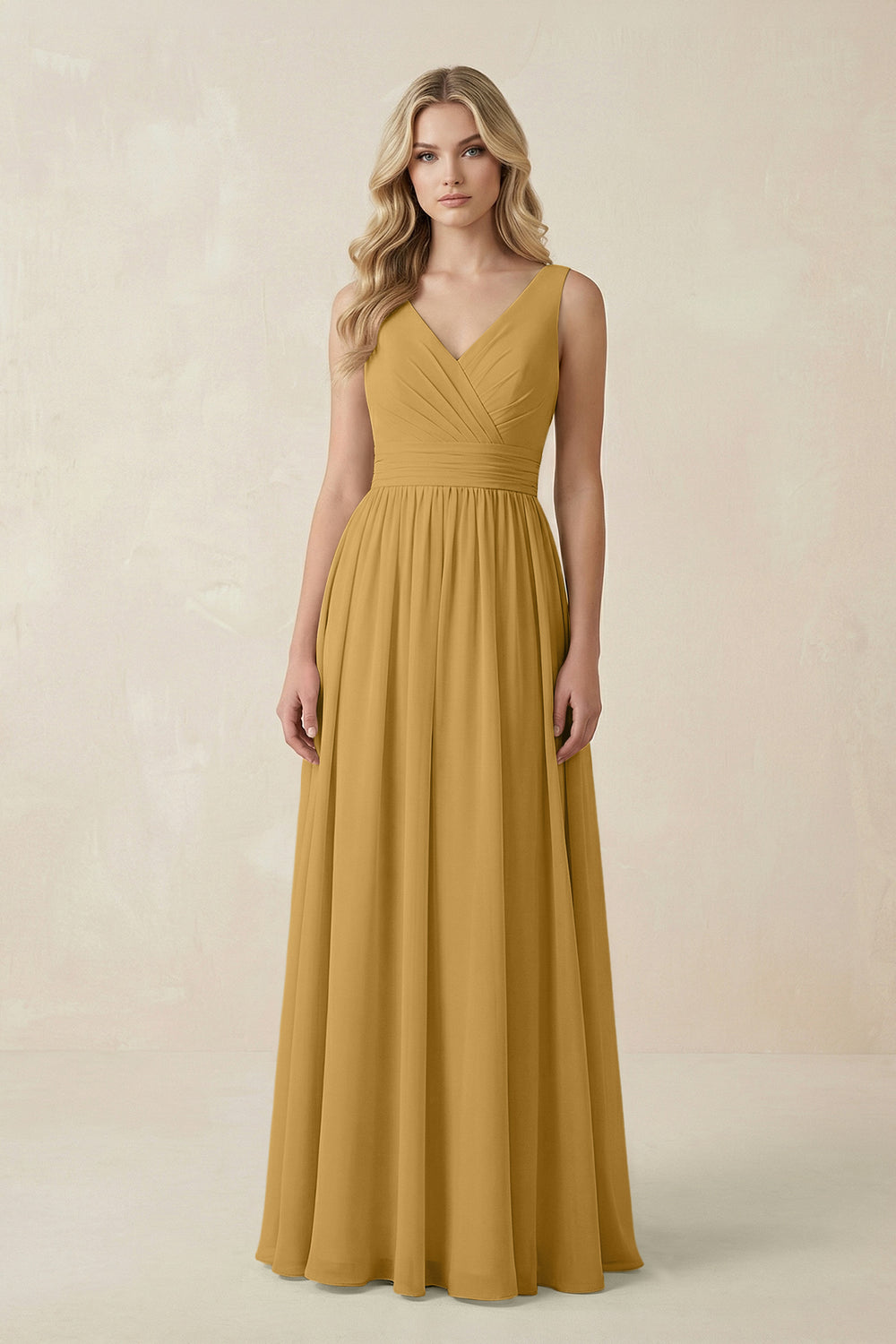 V-Neck A-Line Bridesmaid Dress with Back Bow in Marigold