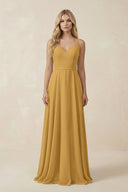 Marigold V-Neck A-Line Chiffon Bridesmaid Dress with Crisscross Back | KISSBRIDAL