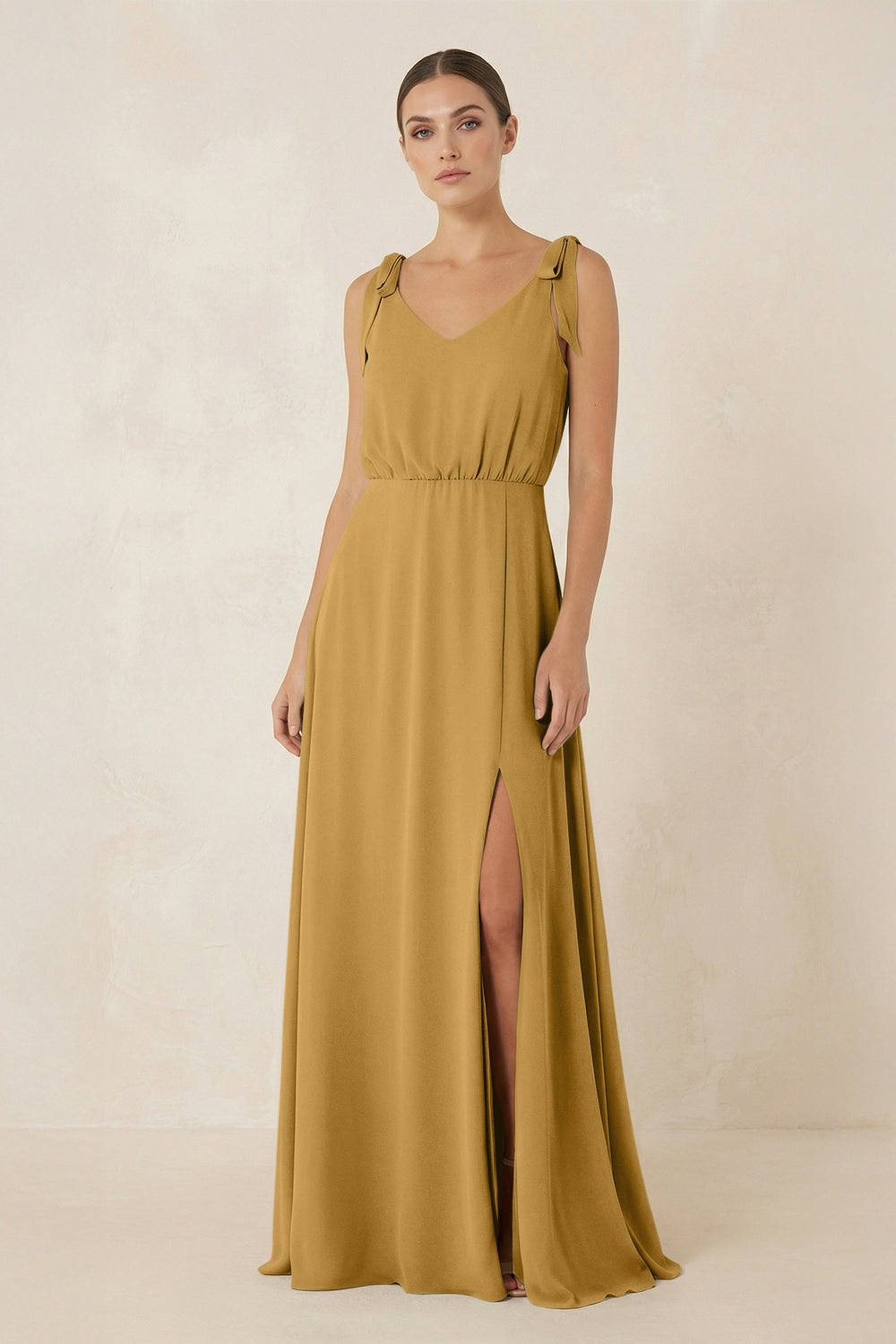 V-Neck A-Line Chiffon Bridesmaid Dress in Marigold