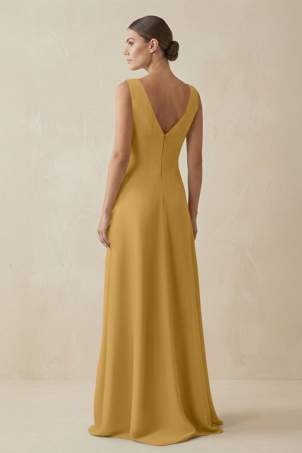 V-Neck A-Line Chiffon Ruffled Bridesmaid Dress in Marigold