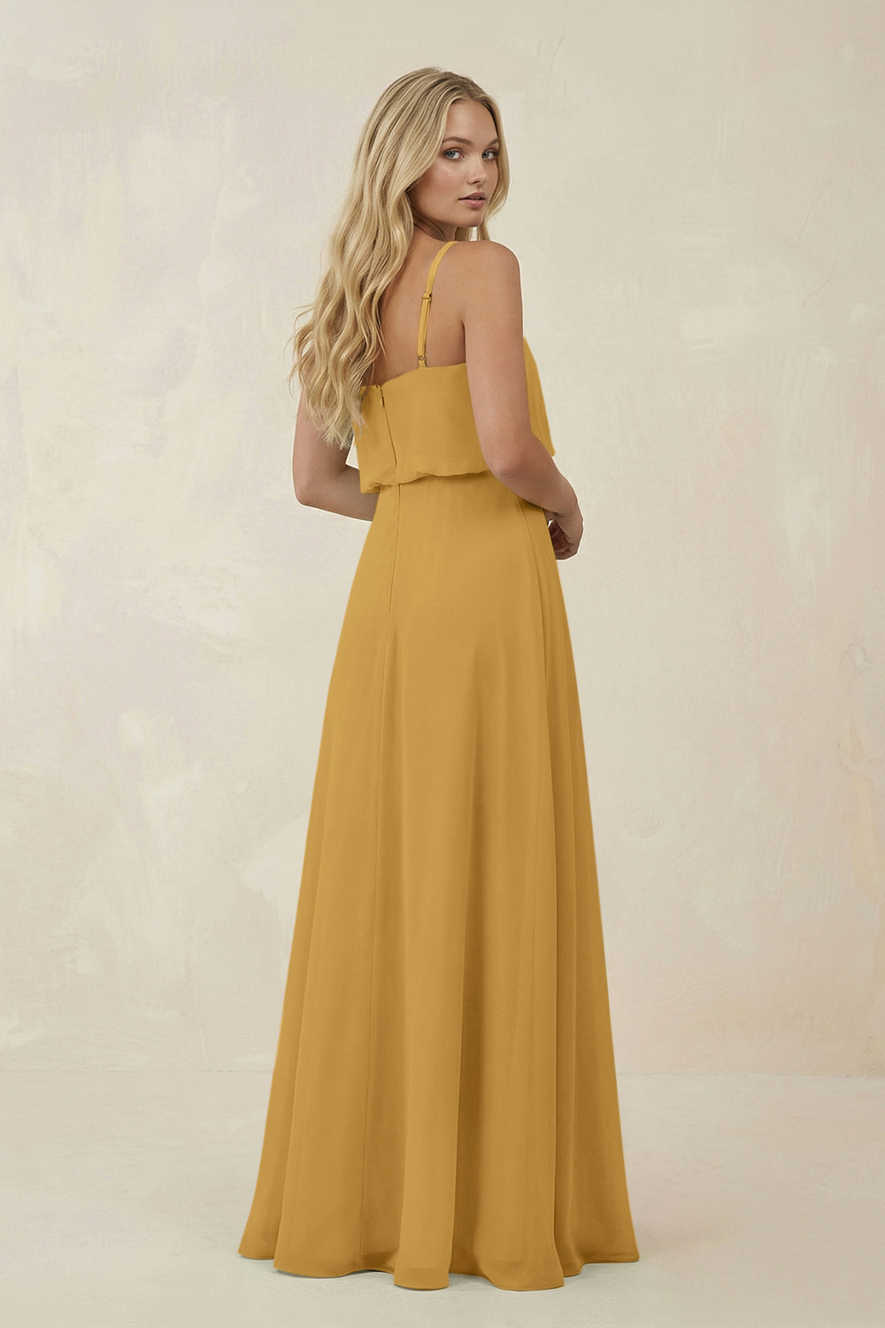 V-Neck Blouson A-Line Chiffon Bridesmaid Dress in Marigold