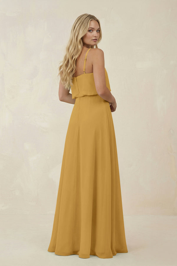 Marigold V-Neck Blouson A-Line Chiffon Bridesmaid Dress (2) | KISSBRIDAL