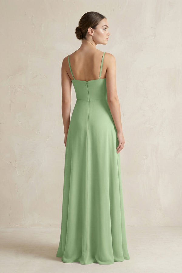 Matcha A-Line Chiffon Spaghetti Strap Bridesmaid Dress (2) | KISSBRIDAL